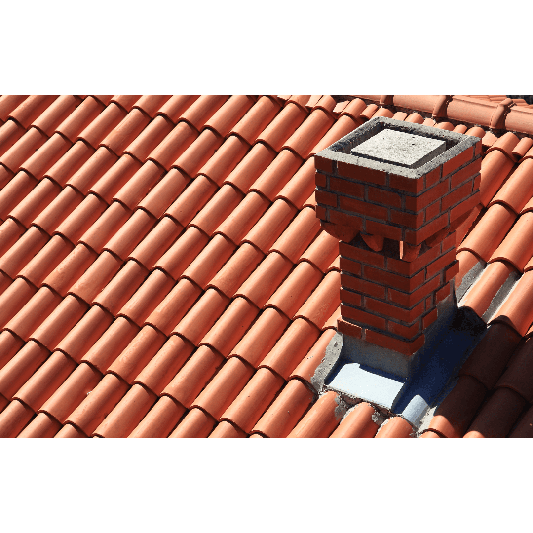 Terracotta tile roof with a brick chimney for a traditional and durable design.