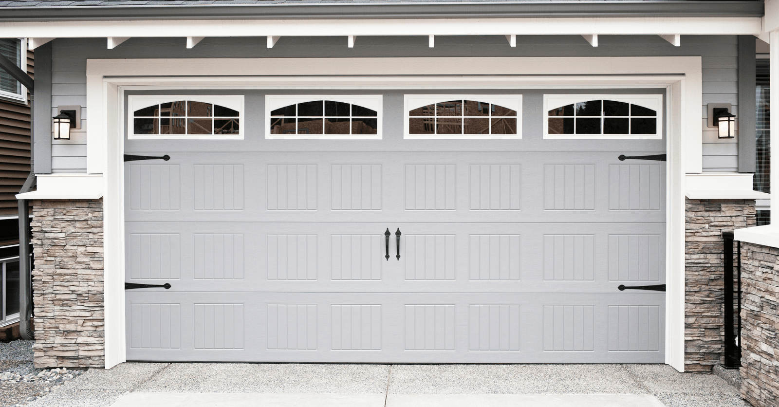 Grey garage door.