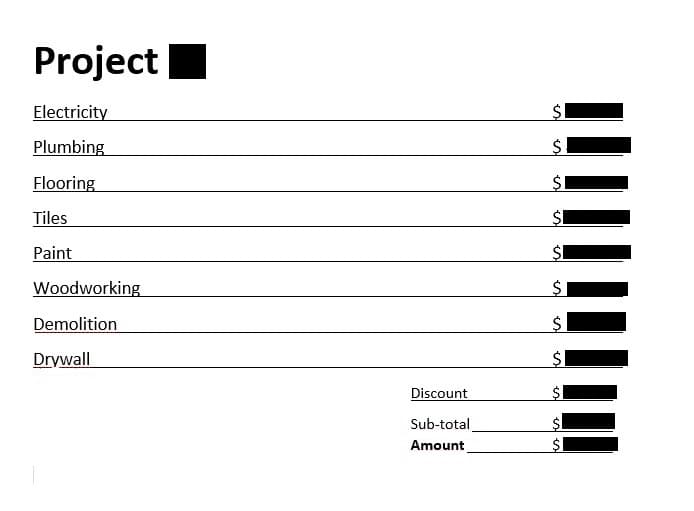 Example of renovation quote