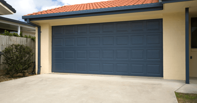 Blue garage door.