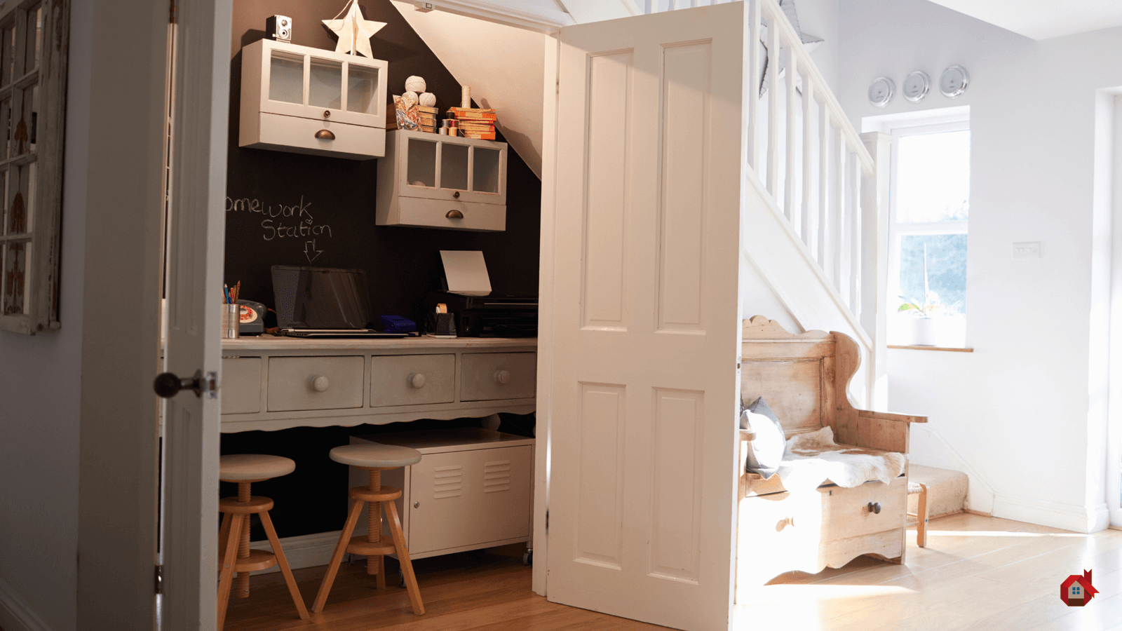 under-stair fittings with desk and storage 