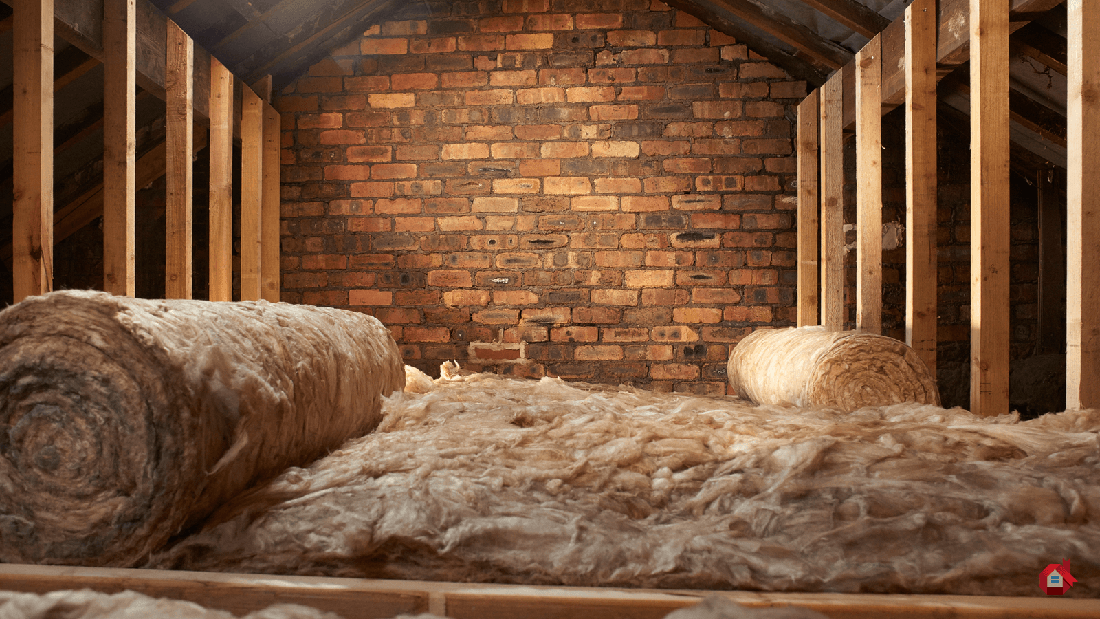 Attic insulation with brick wall