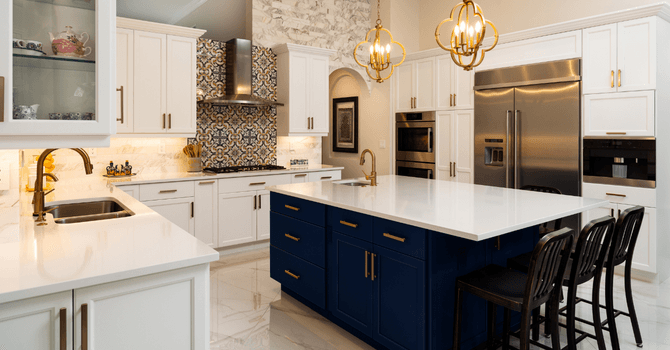 high-end kitchen with a stunning backsplash