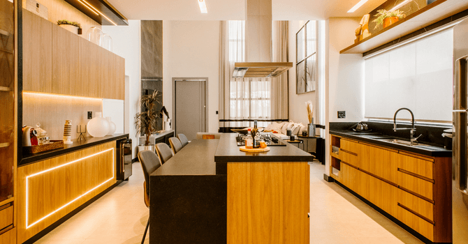 Brightly-lit, high-end kitchen