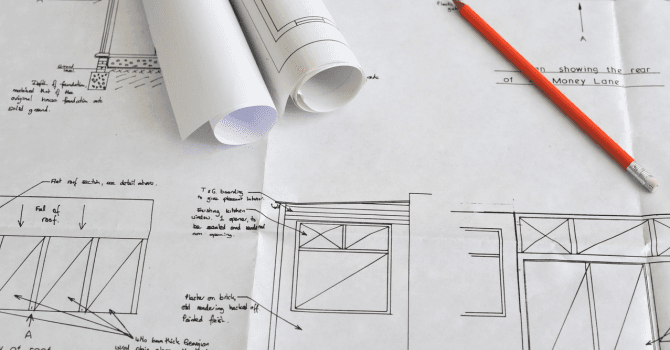 Hand-drawn plan for a modern house expansion.