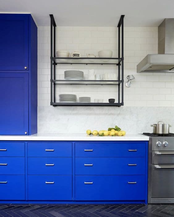 Kitchen with blue cabinets